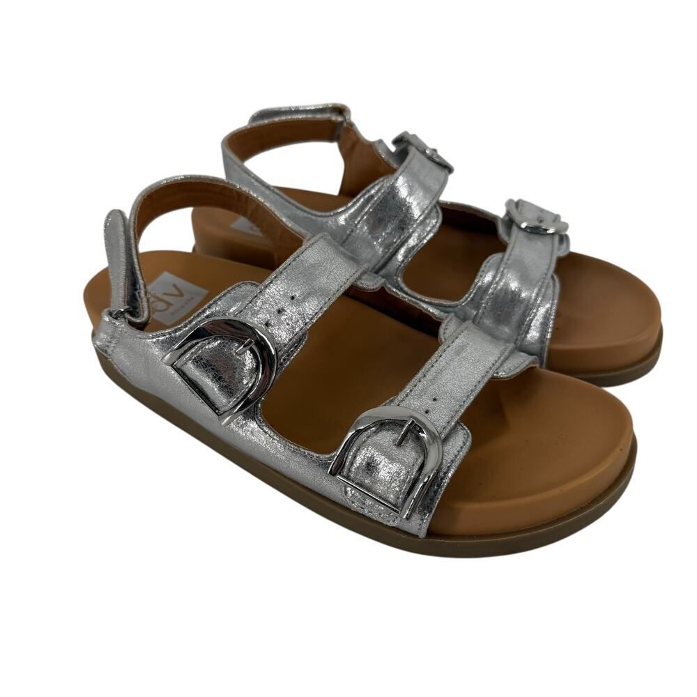 Dolce Vita Sandals Size 9.5 Silver Metallic Buckle Alameda Open Toe Casual Flat